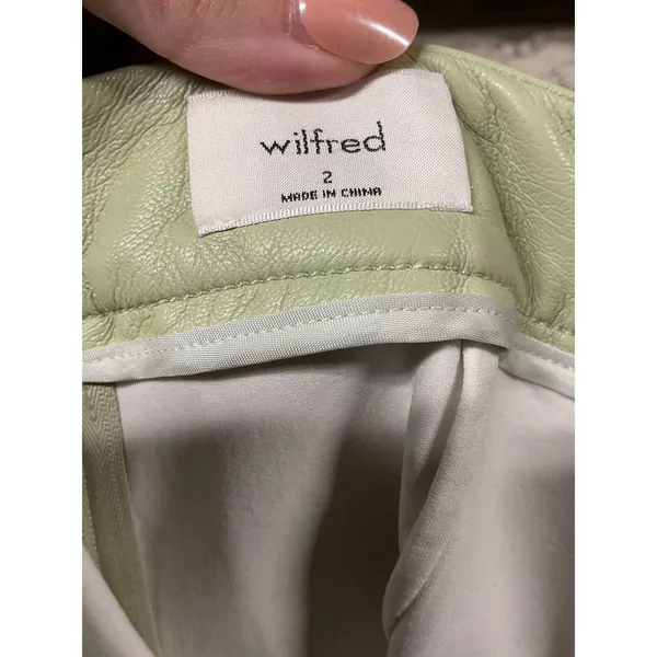 Aritzia Wilfred Vegan Leather Mini Skirt Sage Green Front Slit Womens Size 2 - Image 4