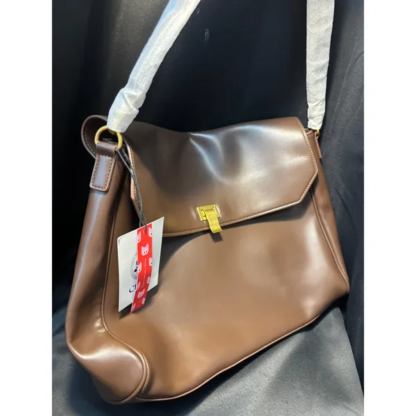 Cider‎ Coffee Brown Faux Leather Messenger Bag Gold Twist Lock Satchel NWT - Image 2