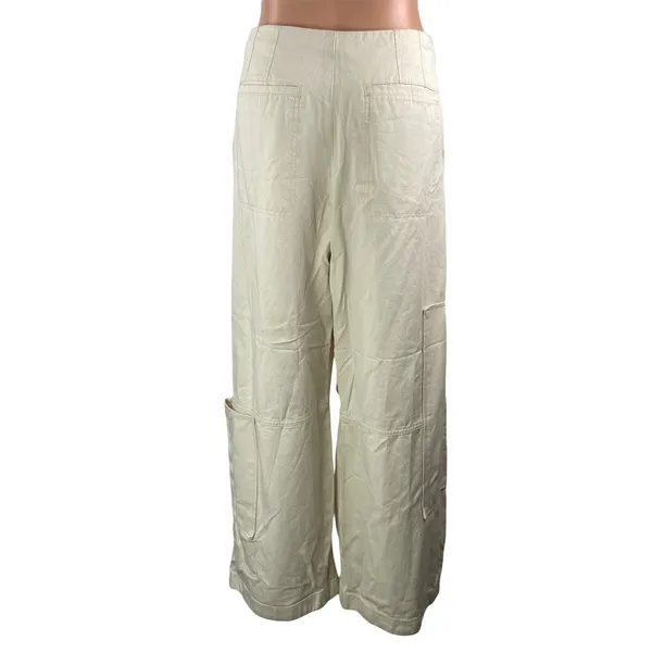 Zara Women's Cream Belted High Waisted Cargo Wide Leg Trousers Pants Size S - Image 3