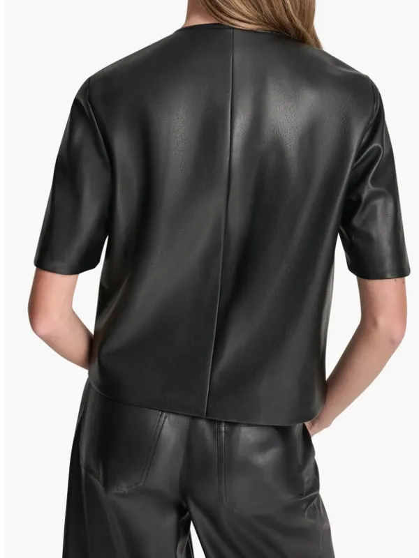 NWT DKNY Jeans Short Sleeve Faux Leather Jacket Small, BLACK/ SHINY SILVER - Image 4