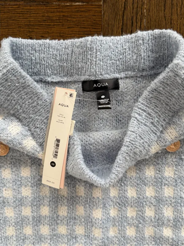 Aqua Light Blue & White Check Knit Mini Skirt - Image 2