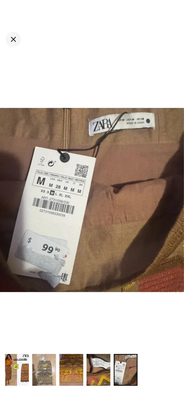 Zara Geometric Embroidered Midi Skirt in Mustard, Pink & Brown - Image 4