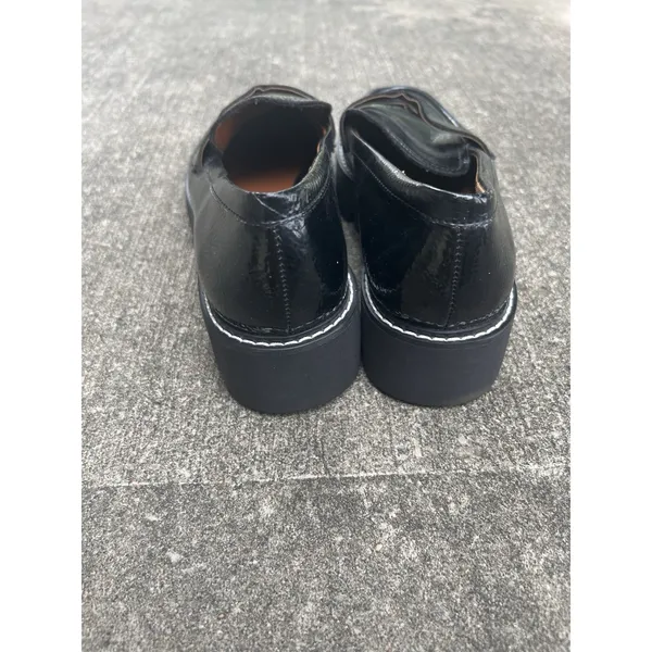 Franco Sarto Balin Black Crinkled Patent Lug Sole Penny Loafers W 7M Platform - Image 6