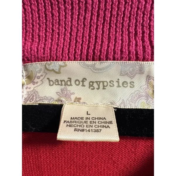 Band of Gypsies Sweater Womens Large Pink Red Striped Cotton Crew Neck Relaxed - Image 3