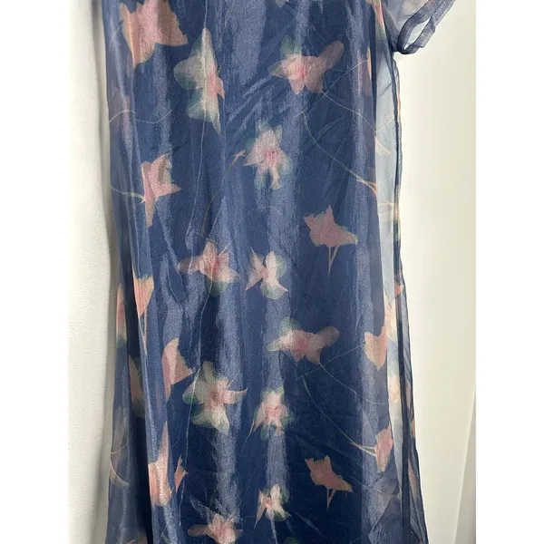 STAUD Botanical Navy Calluna Organza Mesh High Neckline Tie Back Gown size Small - Image 7