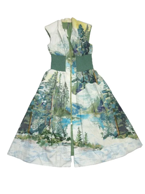 NWT Anthropologie Tommie Zip-Front Midi in Olive Forest Mountain Print Dress M - Image 5