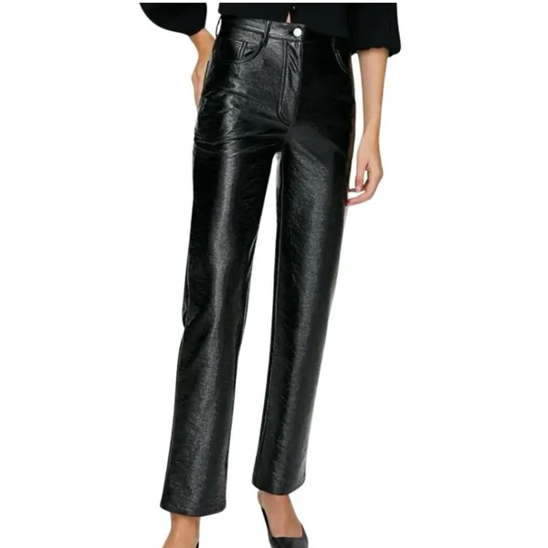 Aritzia Wilfred‎ Melina Black Vegan Leather High Rise Straight Taper Leg Pants 6 - Image 4