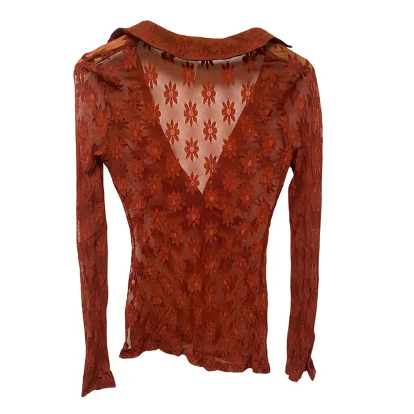 Free People Mesh Floral Burnout Button Long Sleeve Top XS Fairycore Festival - Image 5