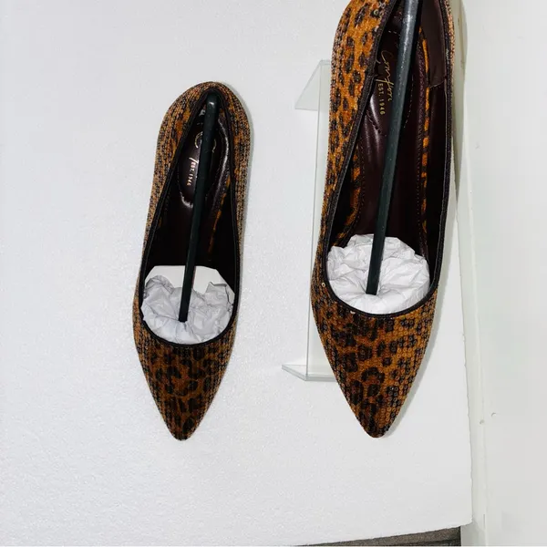 Brown Leopard Print Sequins Heels with Sculptural Curved Heel - Image 4