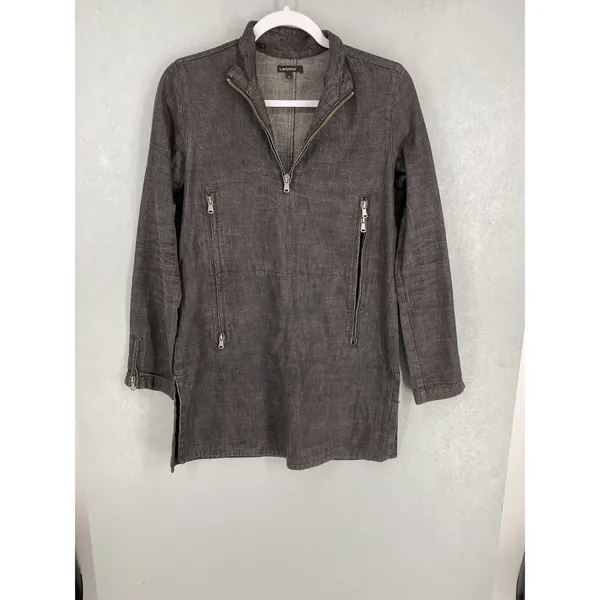 Ladysoul Womens Tunic Top Black Denim Quarter Zip Side Zips Small - Image 2