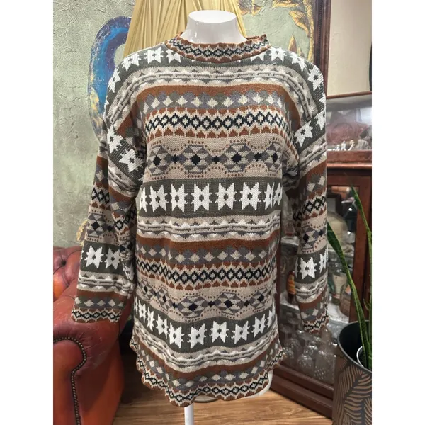 Vintage Cristina Southwestern Fair Isle Knit Oversized Cozy Sweater M/L - Image 3