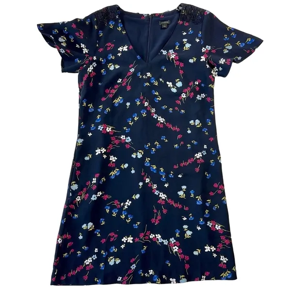 Ann Taylor Dress Short Sleeve Navy Floral Knee Length Small Cottage - Image 2