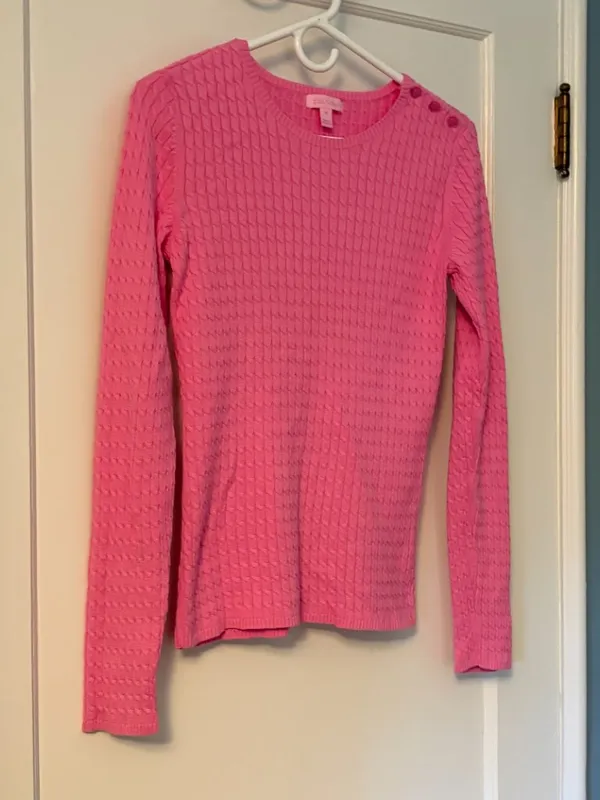 Lilly Pulitzer pink cable knit long sleeve sweater size medium preppy classic - Image 2