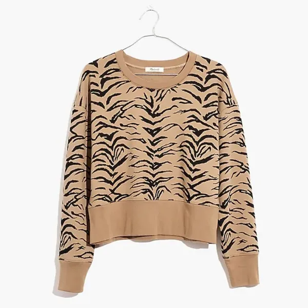 Madewell Crop Sweatshirt Size XS Tiger Stripe AF979 Long Sleeves Cropped Fit - Image 2