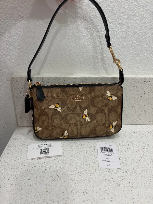 Coach Brown Bee Print Signature Nolita 19 Gold Hardware Small Designer EUC - Image 4