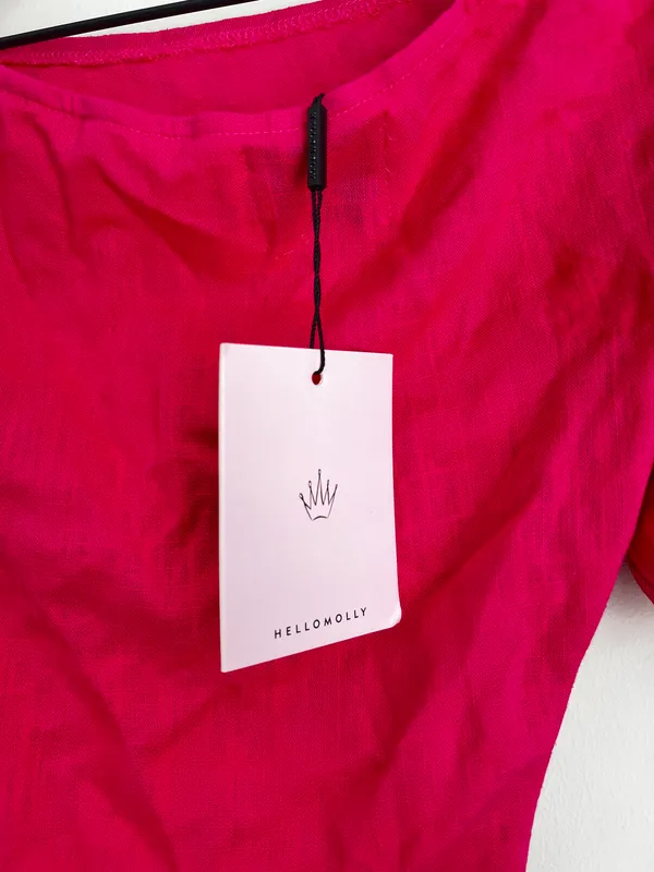 fuchsia pink Brunch Loving Puff sleeve one shoulder mini dress XS - Image 4