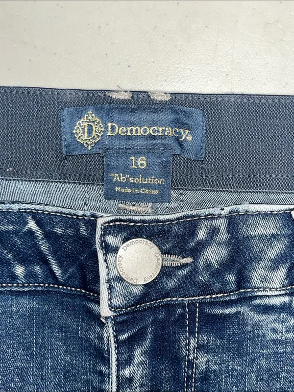 Democracy Size 16 Blue Denim “Ab” Solution High Rise Raw Hem Boyfriend Jeans - Image 3