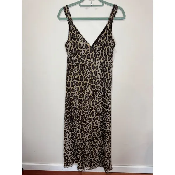 Y2K Arden B Leopard Print Silk Maxi‎ Dress Sz 6 Brown Tan Green Gold - Image 3