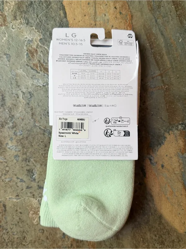 ALO Yoga Unisex Half-Crew Throwback Sock NWT Spearmint Size Large Brand New - Image 6