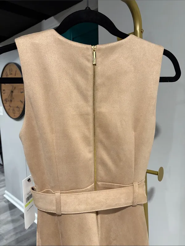 Calvin Klein NWT Sleeveless Belted Faux Suede Fit & Flare Midi Dress - tan - Image 6