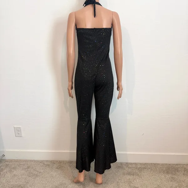 small rainbow glitter disco halter bell bottom costume jumpsuit P3 3521 - Image 6