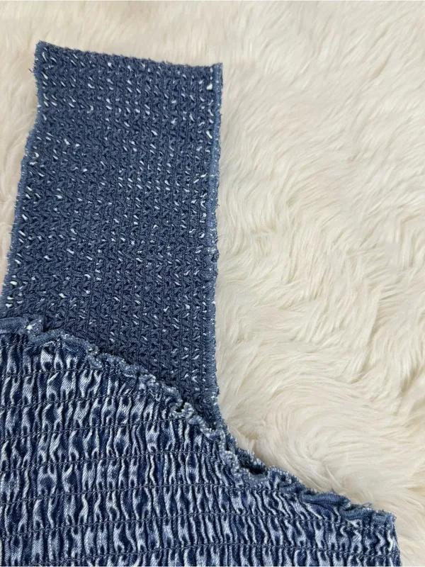 SOFT‎ SURROUNDINGS Smocked Chambray Denim Maxi Dress Large Petite Sleeveless - Image 5