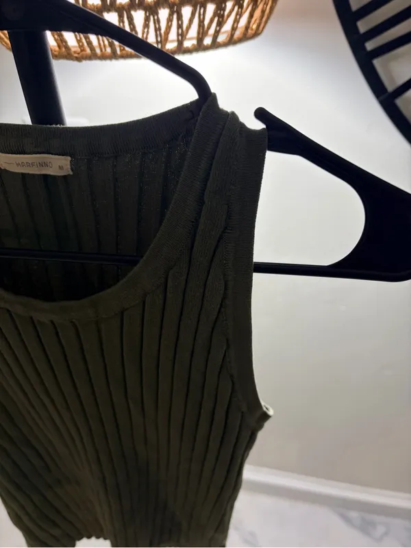 Olive Green Ribbed Tank Top - Image 4