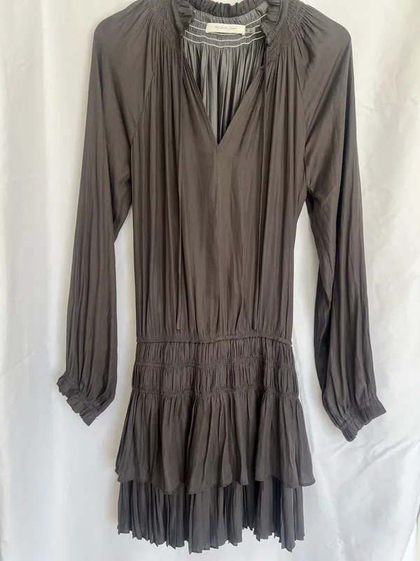 Mustard Seed Charcoal Gray Pleated Tiered Mini Dress - Image 3