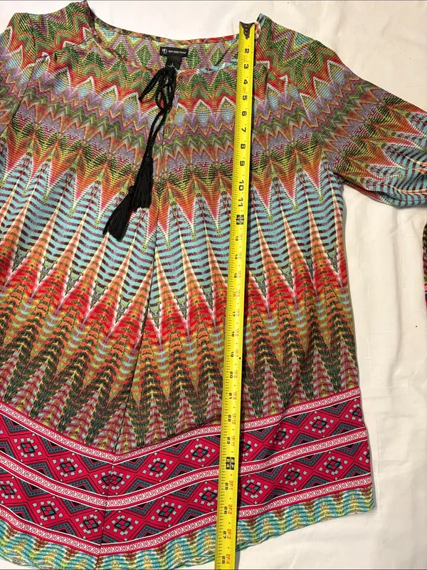 new directions Multicolor Zigzag Tie-Neck Women’s Tunic SZ L - Image 5
