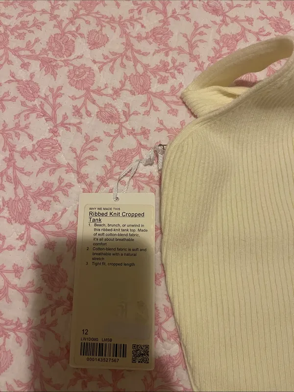 Lululemon Ribbed Knit Cropped Tank Top Lemon Sorbet NWT attached Size 12 - Image 5
