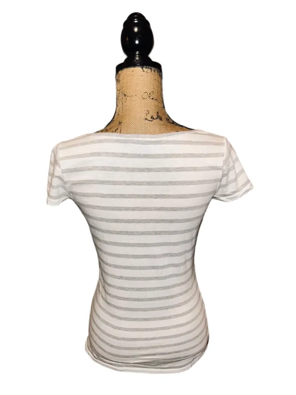 Women's Ralph Lauren Sport Striped Short Sleeve Tee, Size M, White/Grey - Image 2