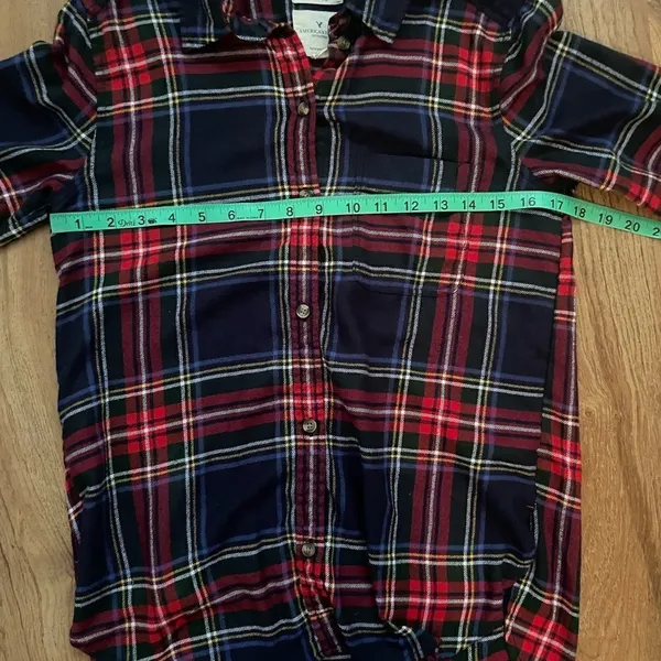 American Eagle‎ red blue Plaid button down sz Small - Image 9