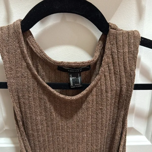 Forever 21 Brown Ribbed Knit Tie Waist Sleeveless Midi Dress Small Casual‎ Chic - Image 3