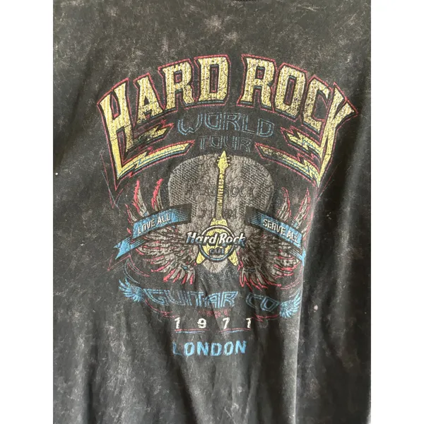Hard Rock Cafe London Distressed Fringe Hem Graphic Tee Rock Grunge Sz XXL Y2K - Image 4