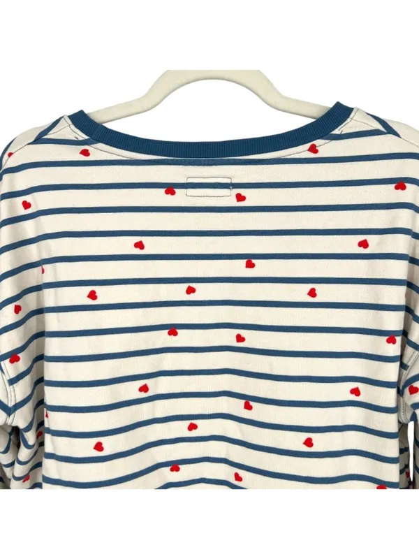 Pact Scattered Hearts Striped Sweatshirt Organic Cotton Blue Cream Size Medium - Image 4