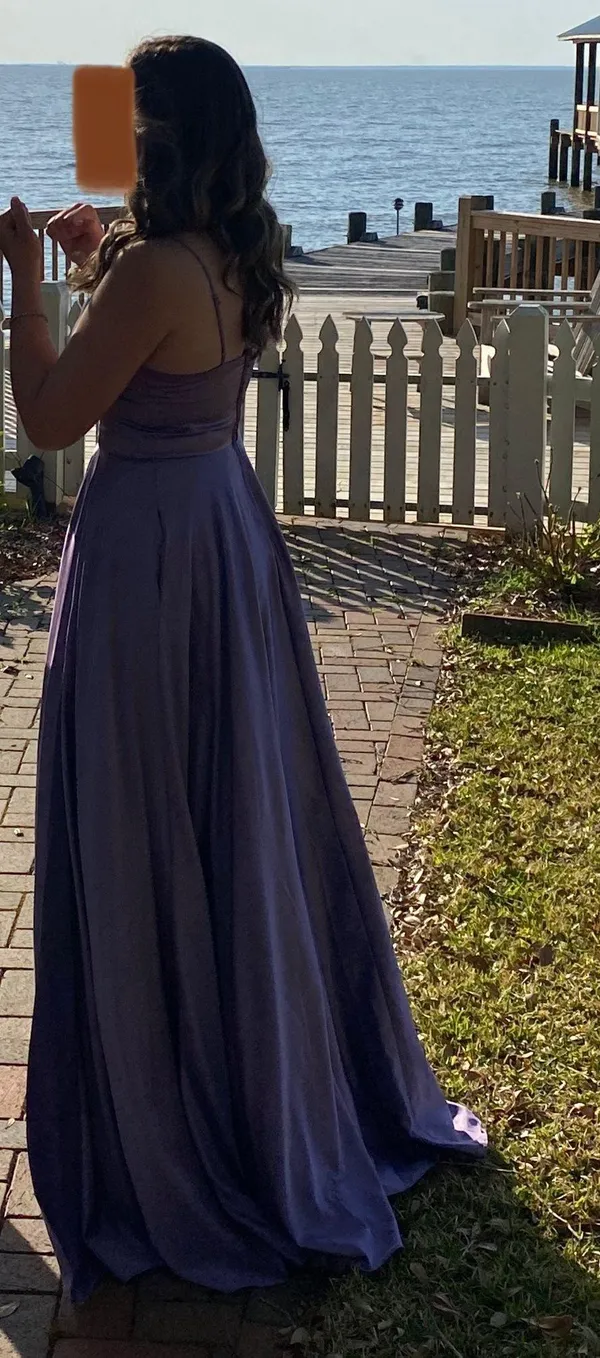 B Darlin Purple Satin Prom Dress - Image 2
