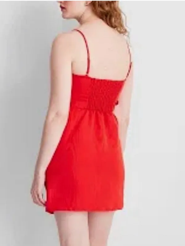 Strapless Red Mini Dress with Blush Bow - Image 3