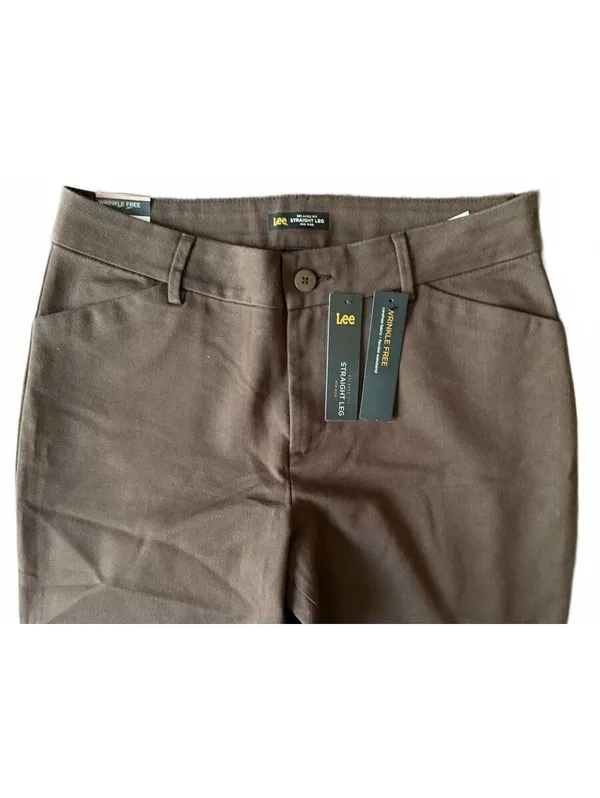 Lee NEW Women's Casual Dress Pants Size 12 Relaxed Fit Brown Herringbone City - Image 4
