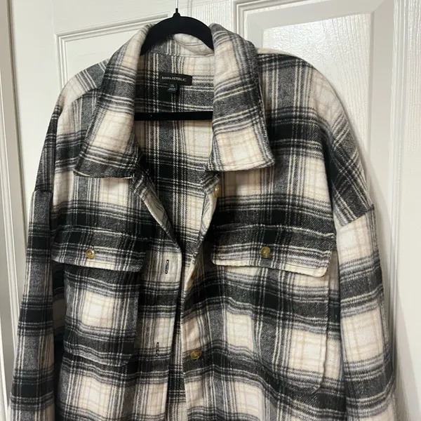 Banana Republic plaid black white‎ Shirt Jacket shacket size XXL - Image 4