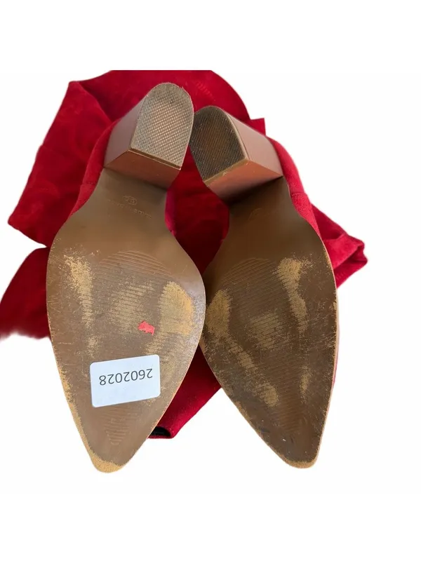 Women's Tall Red Faux Suede Western Theme Block Heel Boot Size 6.5 #2602028 - Image 9
