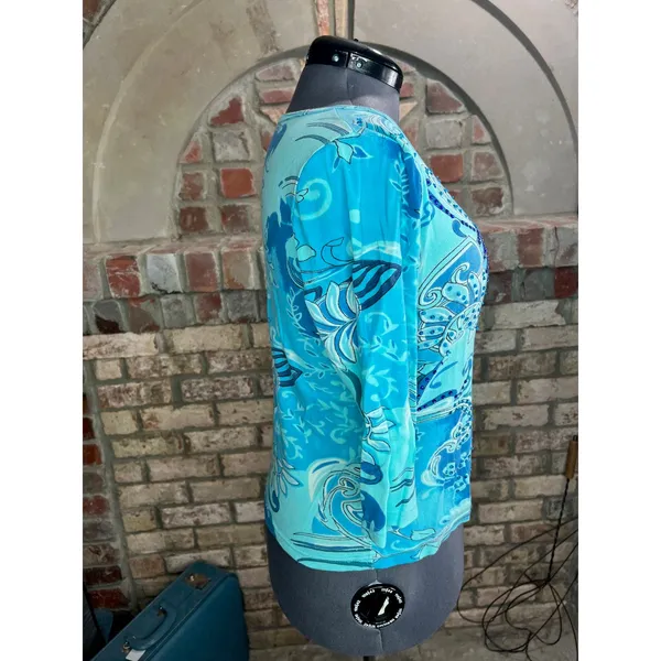 norm thompson top long sleeve leaves swirl blue beaded sequins - Image 8