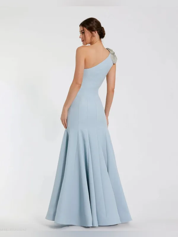 MAC DUGGAL Blue Crepe One Shoulder Gown With Crystal Flower Size 2 - Image 3