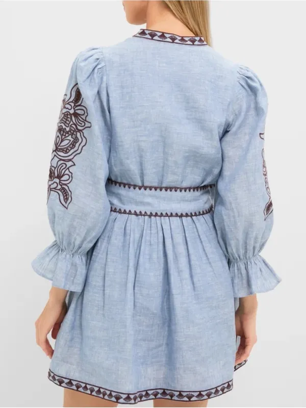 Tuckernuck HYACINTH HOUSE Chambray Embroidered Dowling Mini Dress Size: M - Image 3