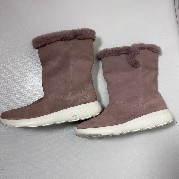 Skechers Boots Womens 6 Mauve On The Go City 2 Goga Mat Faux Fur Suede Snow - Image 5