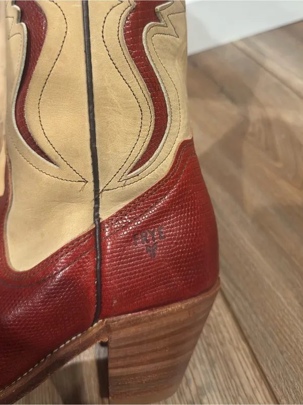 FRYE Vintage 1970s Red Genuine Lizard Tan Leather Western Cowboy Boots | Sz 5.5 - Image 5