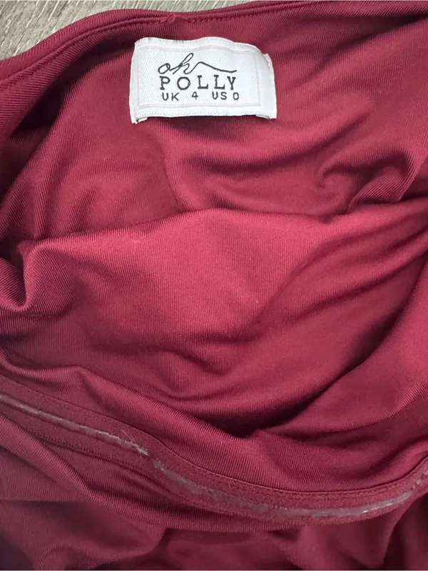 Oh Polly Ruched Long-Sleeve Bodycon Dress in Burgundy (0) - Image 2