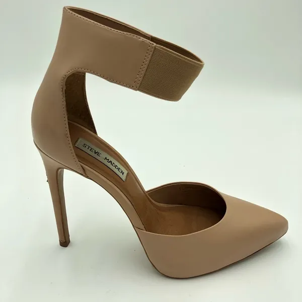 Steve Madden Tan Flutter Pump Ankle Strap Leather and Elastic Heels Size 10 - Image 4