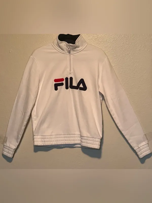 FILA Women’s Mock Neck Quarter Zip Pullover Sweatshirt White Small - Image 2
