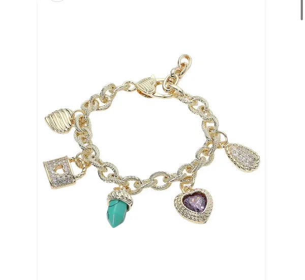 14k Gold Paved Lock Heart Station Bracelet - Image 2