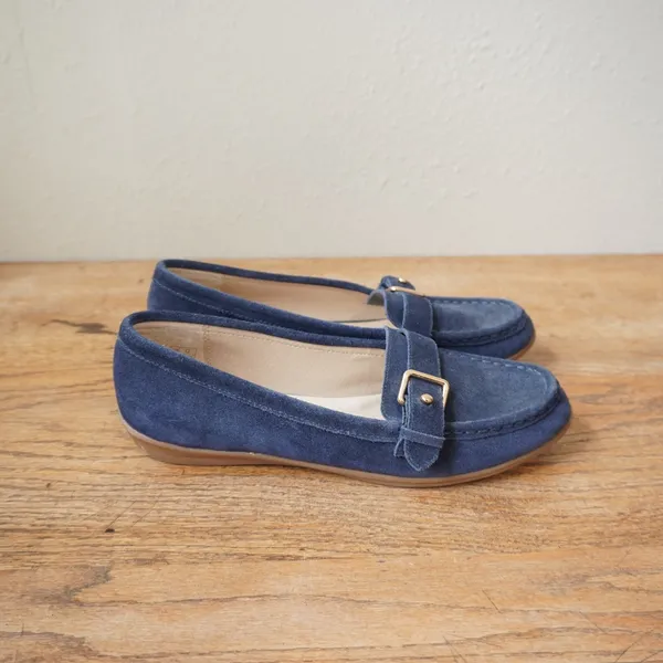 Lands End Women's Size 10 Navy Blue Loafers Suede Buckle Flat Shoes Casual Chic - Image 2